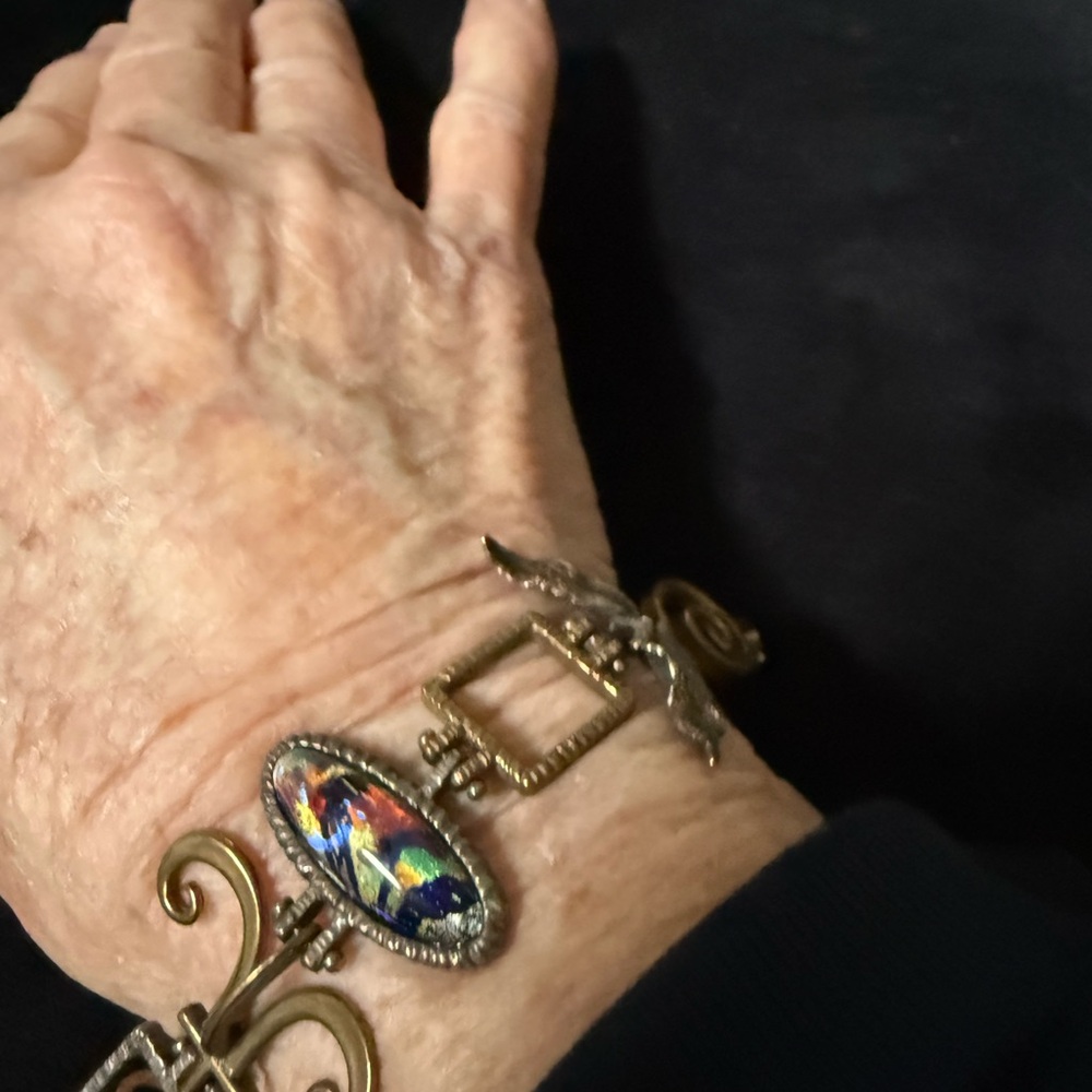 Luna Parc Gorgeous Two Tone Dichroic Glass Moonstone Pink CZ 7.5 Bracelet - Picture 11 of 12